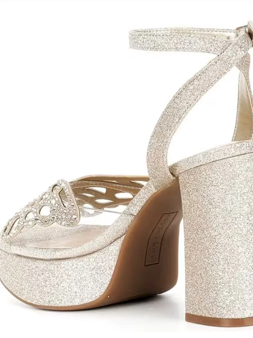 Marigold Rhinestonr Embellished Butterfly Glitter Platform Heel Sandals